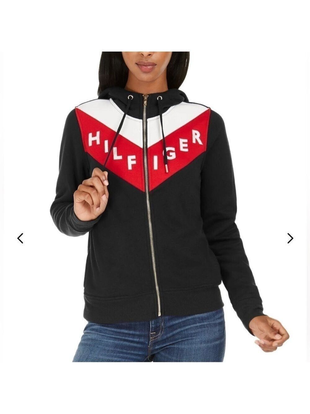 Tommy Hilfiger Colorblocked Zip Hoodie Women’s X-Large Black Red Preppy Logo